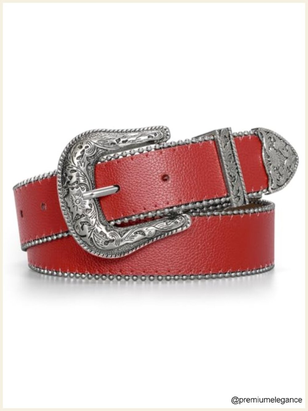Vintage Western Belt for Women PU Leather with Beaded Trim